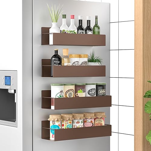 Miniatura 25 de Paquete de 4 Organizadores Magnéticos de Almacenamiento de Especias para Refrigerador y Horno, Organizadores y Almacenamiento Gris para Nevera
