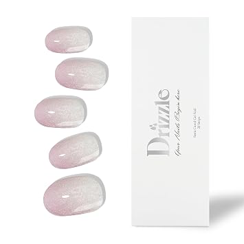 Drizzle Semi Cured Gel Nail Strips, Real Nail Polish Art Stickers UV/LED Light Required, Glossy, Glitter, Solid Color, Full Nail Wraps Long Lasting, Nail Strips Decal for Women Crystal