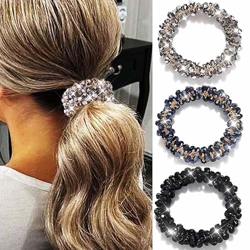 Fashey Rhinestone Hair Ties Black Fancy Ponytail Holder Beaded Hair