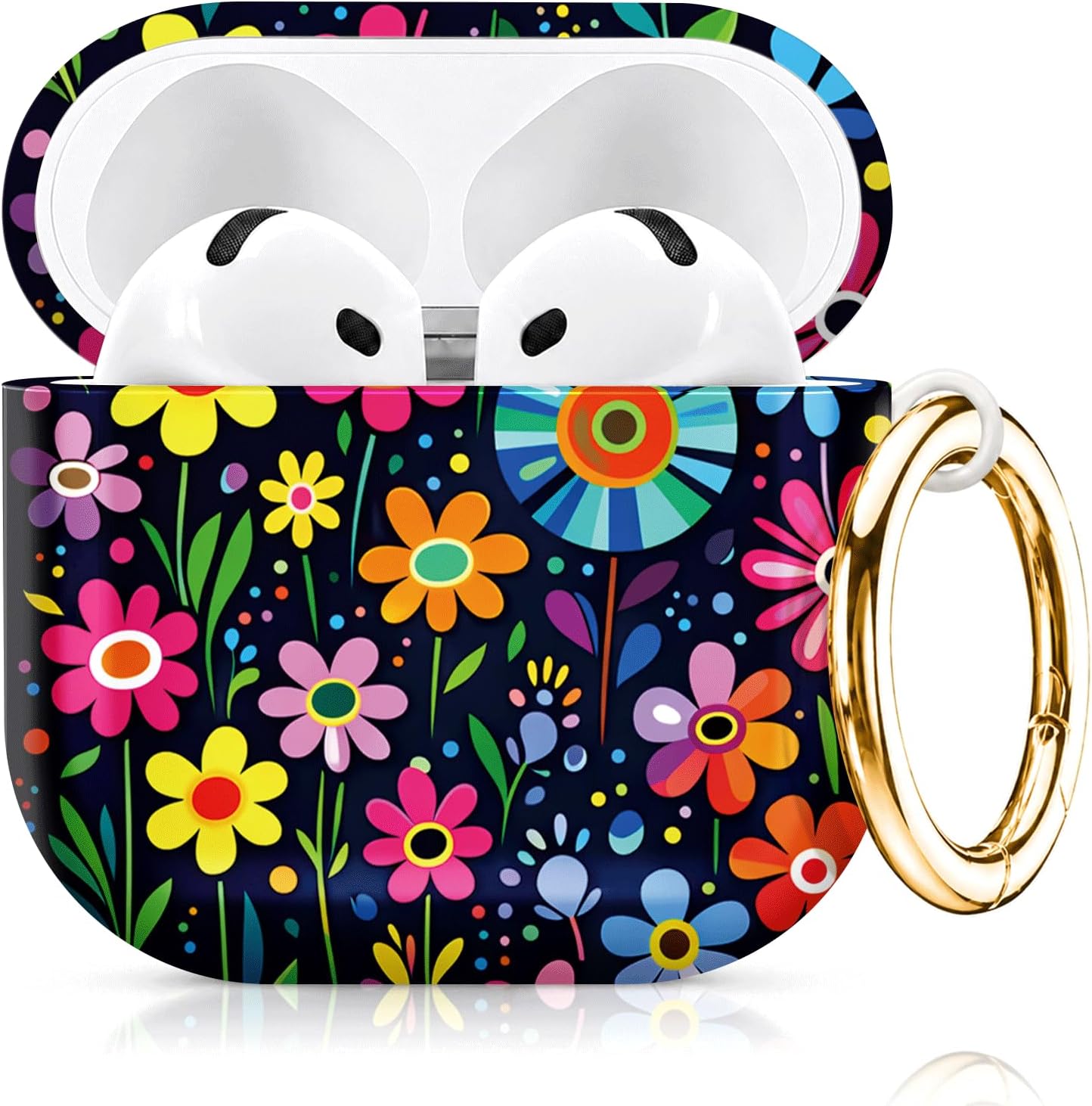 Compatiable with AirPod 4 Protective Case 2024, Soft Protective Case with Keychain for Women,Cute& Sleek Design Shockproof Charging Case Cover for AirPod 4(Colorful Floral with Bright Blooms)