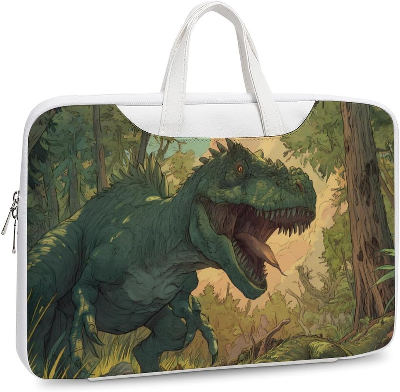 Dinosaur Primeval Forests Leather Laptop Bag Handheld Slim Computer Bags Business Briefcase