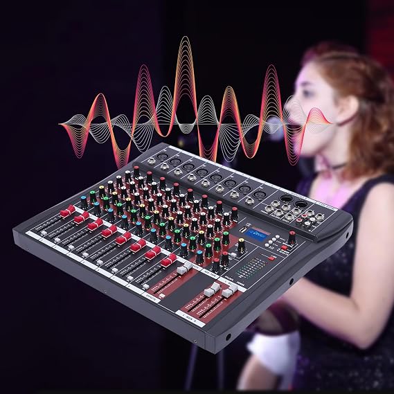 Professional Mixer Sound Board, Console 8 Channel with LCD Display, Bluetooth Portable Audio Mixer For Studio Recording, 48V Phantom Power Stereo