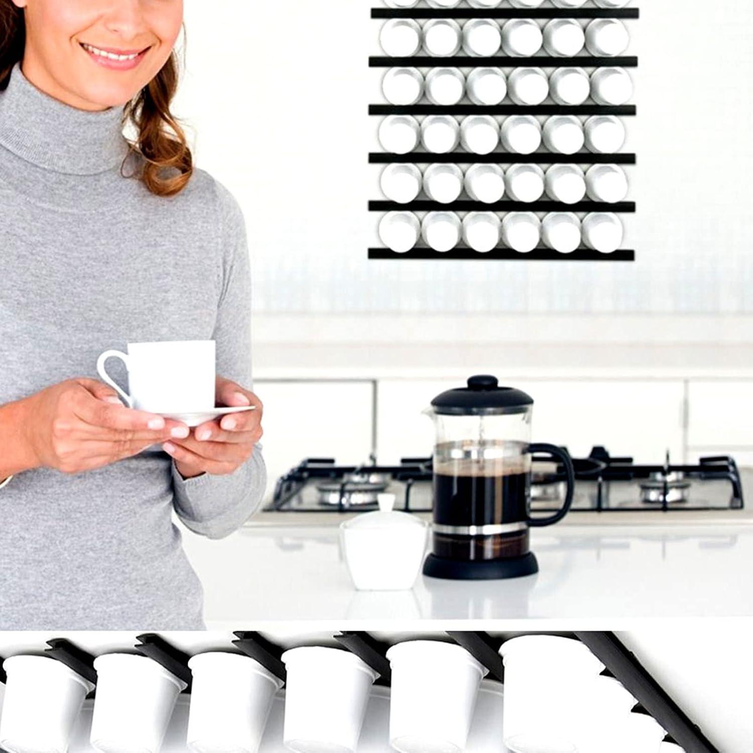 Coffee Pods Holder, Plastic Coffee Capsule Strip with Magnetic stripe, Wall Mounted Coffee Pod Organizer for Counter Kitchen, White
