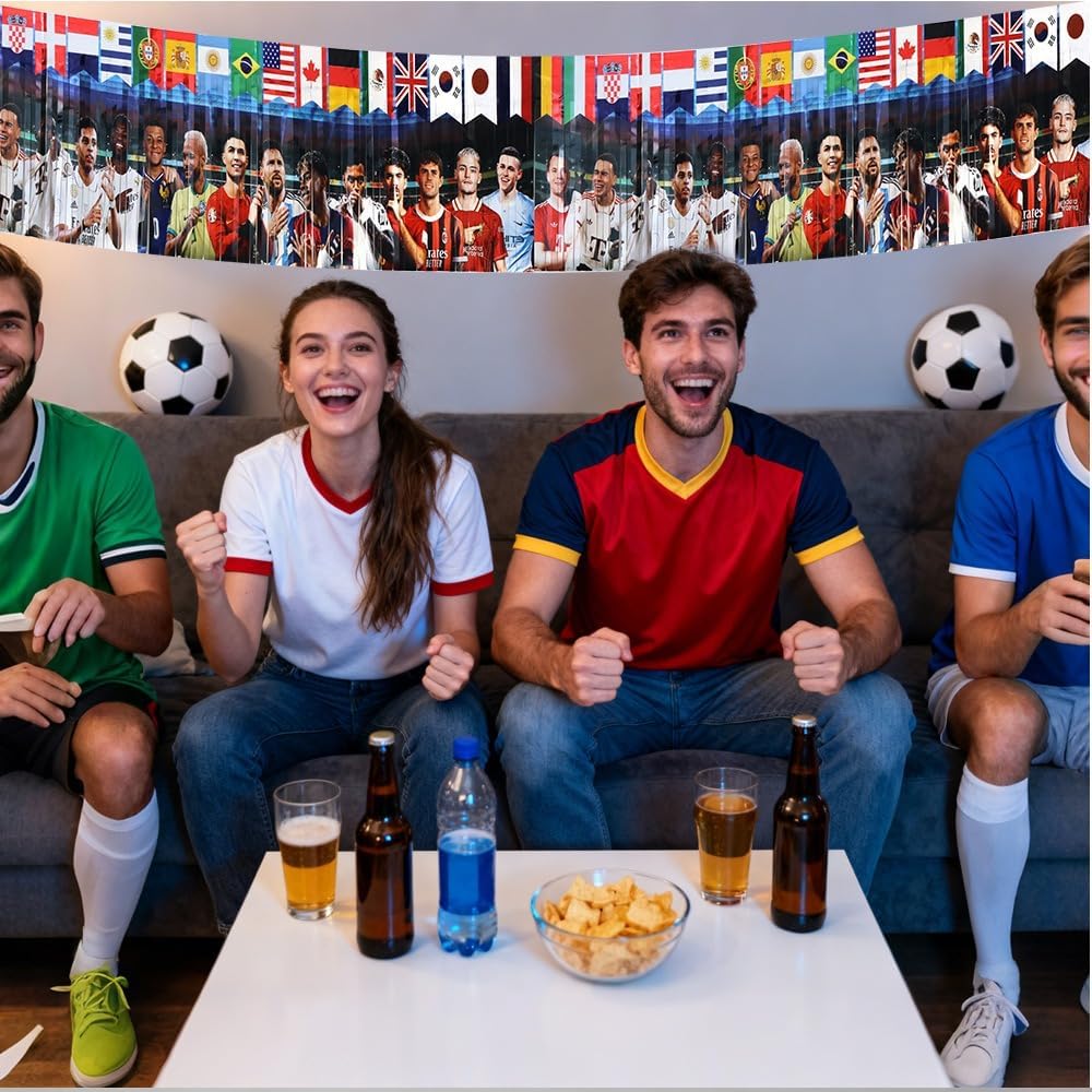 2026 World Cup Tinsel Curtain Banner 106×12in Flag Fringe Streamer Cheer Props Indoor Outdoor Soccer Photo Backdrop for Party Garden Bar Home-A