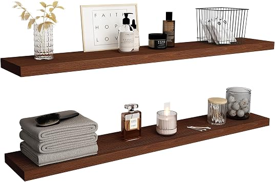 WELLAND 8" Deep Floating Shelves Reclaimed Wood Wall Shelf Pine Wall Mount Shelf Set of 2, 48 inch