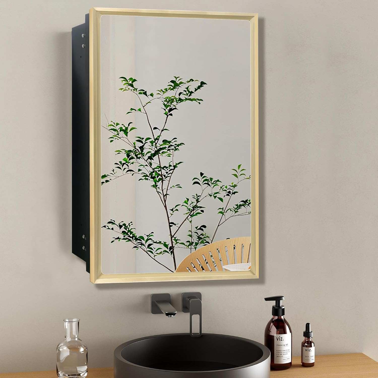 16”x26 Medicine Cabinet with Aluminum Framed Mirror,Surface Mount, Single Door Cabinet Famerhouse Bathroom Mirror with Storage Cabinet