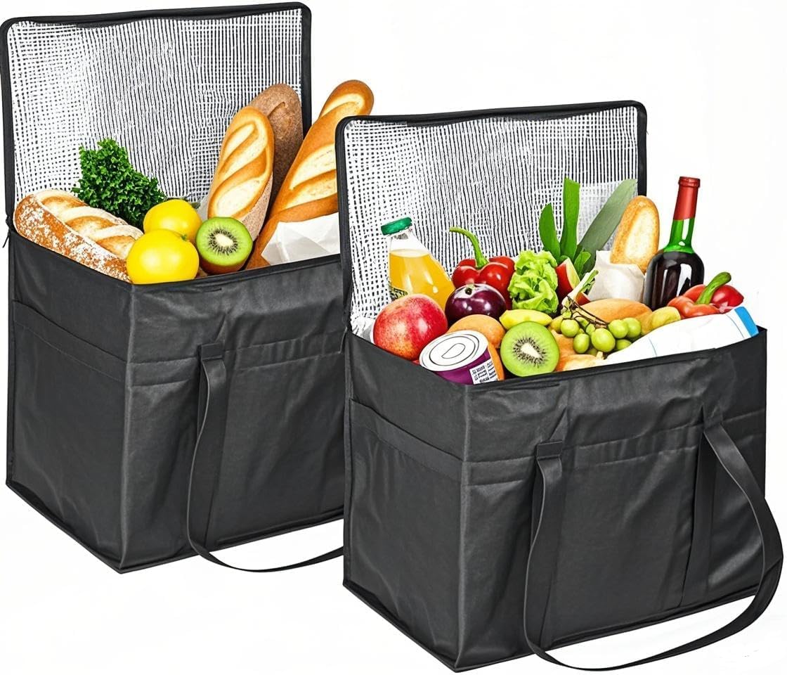 30L Cooler Bag Set, Insulation Shopping Bags, Large Insulated Lunch Bags with Zipper, Food Delivery Bag, Thermal Picnic Cool Bag for Camping, BBQ, Beach & Outdoor – Leakproof & Portable