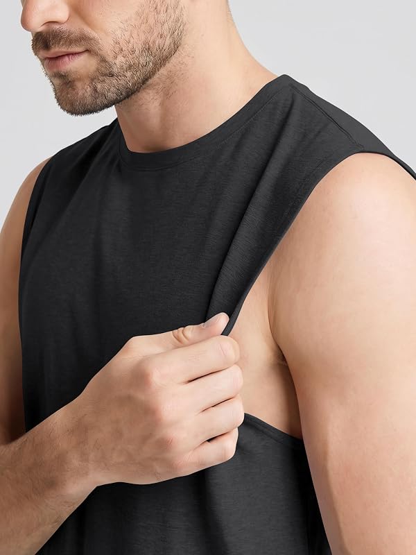 ODODOS Men's Performance Tank Top - Ultra Soft odSTRATUM Tech Sleeveless Shirts Moisture Wicking UPF 50+ Workout Muscle Tee, Black Heather, Small by ODODOS - Used condition - Image 4
