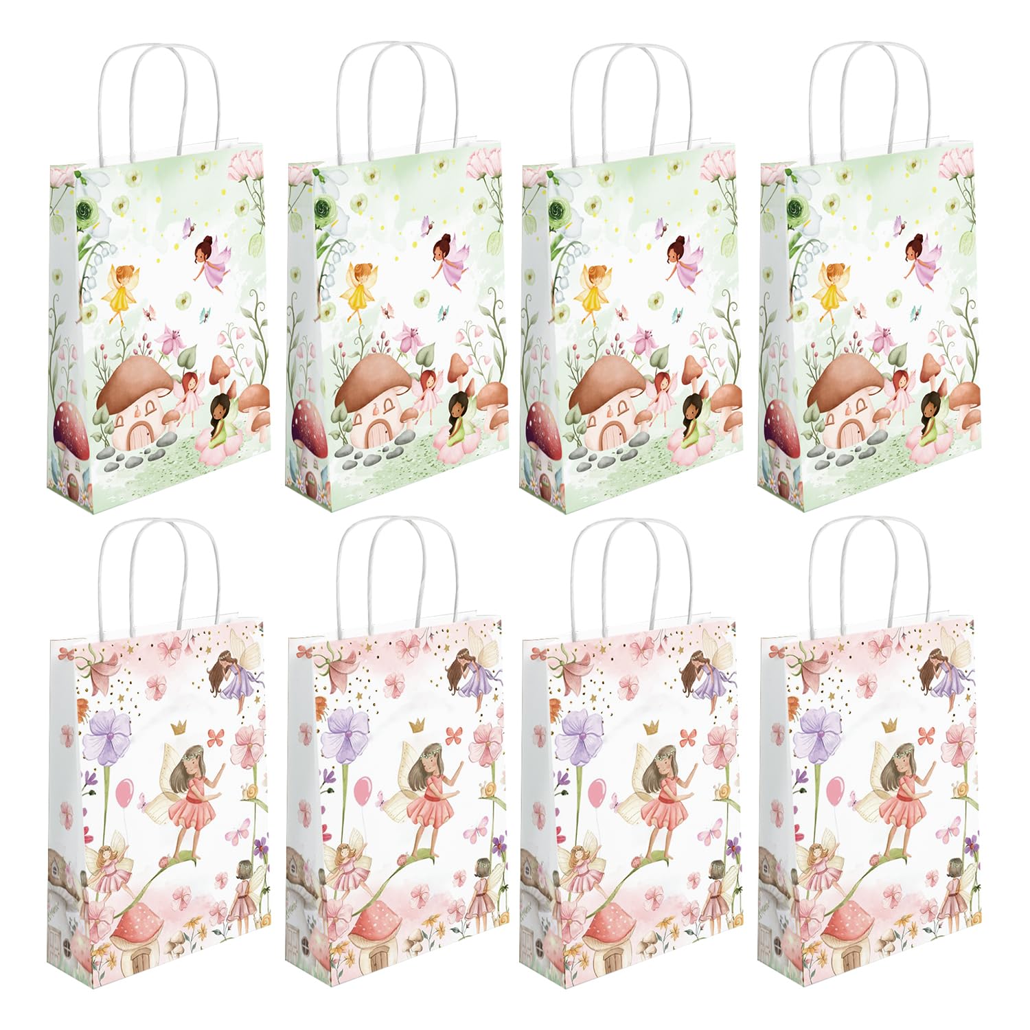 16 bolsas de regalo de hadas florales con asas, bolsas de fiesta de hadas con flores, regalos de papel para decoración de fiestas (flor-16, 16)