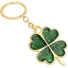 XGALBLA Cute Lucky Charm Green 4 Leaf Clovers Key Ring Four Leaf Clover Keychain for Women Men Bag Charm keychain Silver/Gold