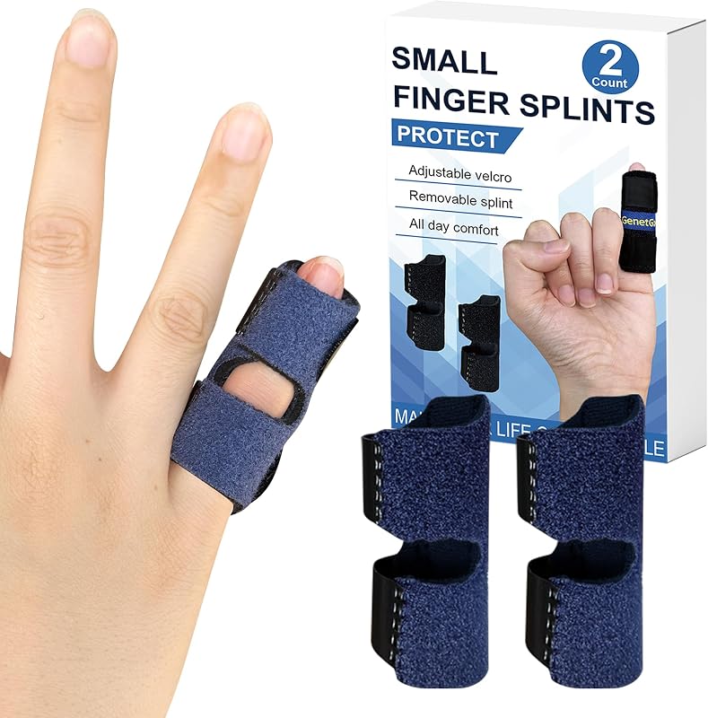 GenetGo Férula de dedo con gatillo pequeño, paquete de 2 soportes para dedo meñique para dedo roto, inmovilización de nudillos para dolor de artritis, lesiones zapatillas