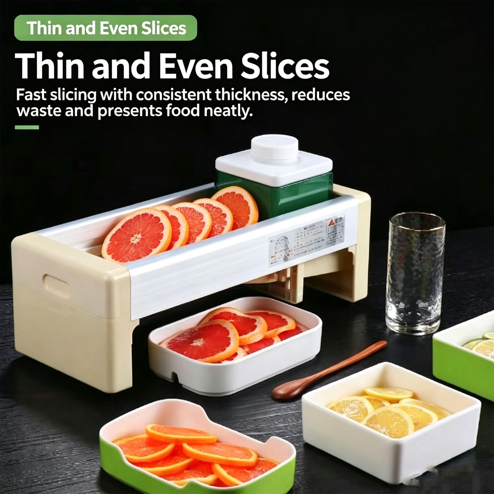Cortadora De Frutas Manual, Máquina Cortadora De Alimentos Con 2 Juegos De Cuchillas, 15 Niveles De Grosor Ajustables, Funcionamiento Seguro Y Eficiente, Fácil De Limpiar, Para Limones, Cebollas,