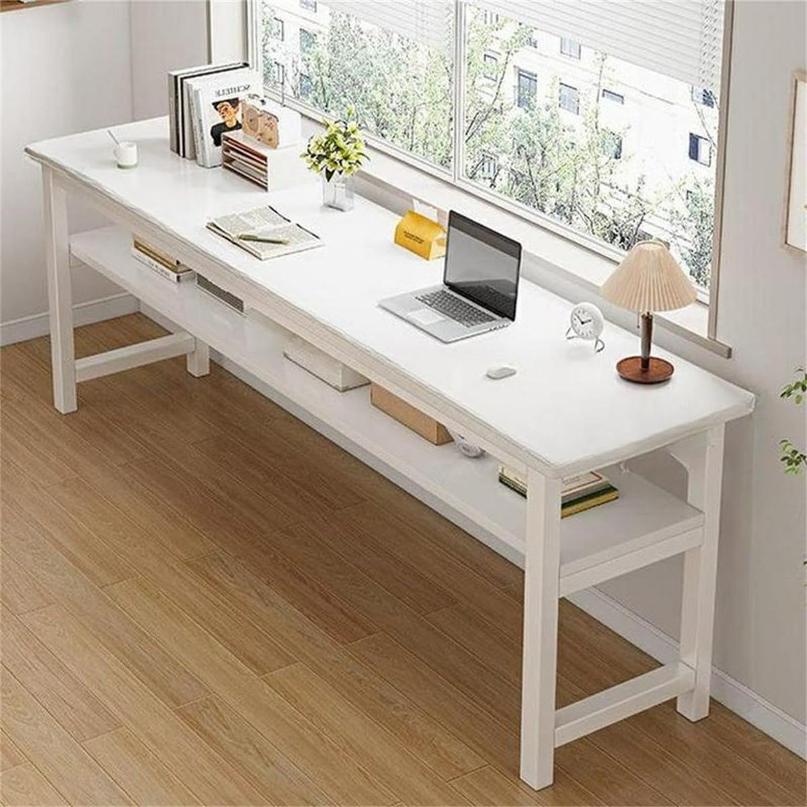 Mescxty White2 Extra Long Computer Desk,Narrow Writing Office Desk,Large Computer Table Workstation,Home Office Desk With Storage Shelves For Home Office(80Cm(31In), )