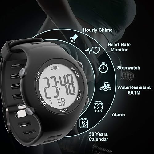 Miniatura 7 de EZON T037 Reloj de pulsera deportivo digital Monitor de frecuencia cardíaca al aire libre Reloj para correr con alarma cronógrafo con correa para el