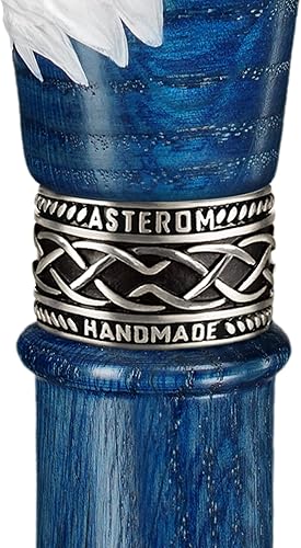 Miniatura 9 de Asterom Bastón de madera tallada pintada a mano para hombre, águila calva, bastón de madera único, elegante bastón