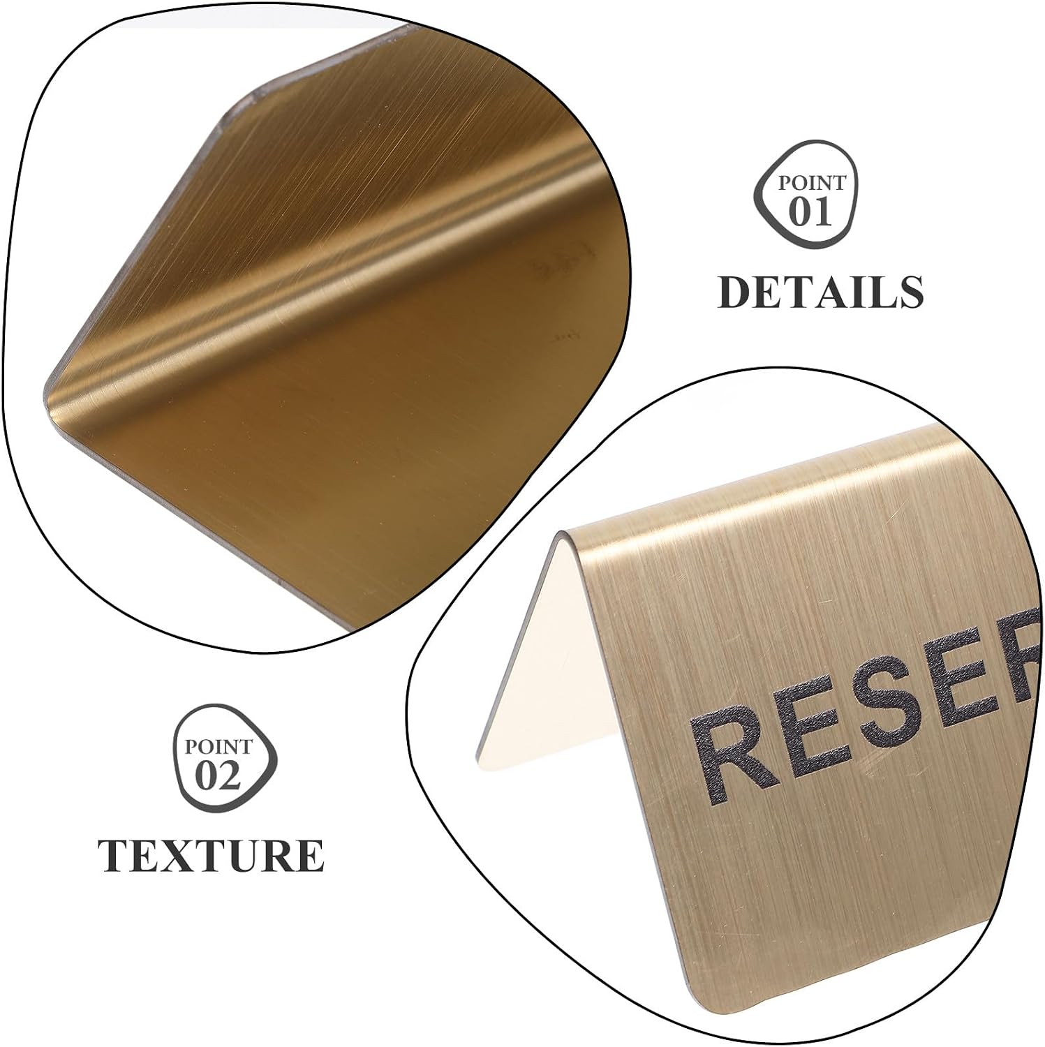 Stainless Steel Reserved Table Sign V-shaped Restaurant Seating Tent for Conference Room and Wedding Event Tabletop Display, Gold Color