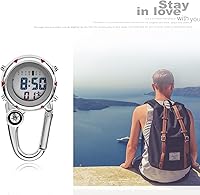 Vista 2 de Clip de brújula digital relojes de hombre blanco y negro, mosquetón impermeable con reloj despertador