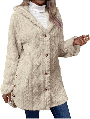 Sherpa Lined Jacket Women 2025 Fashion Fuzzy Fleece Coat Womens Button Down Hooded Outerwear Winter Clothes Warm