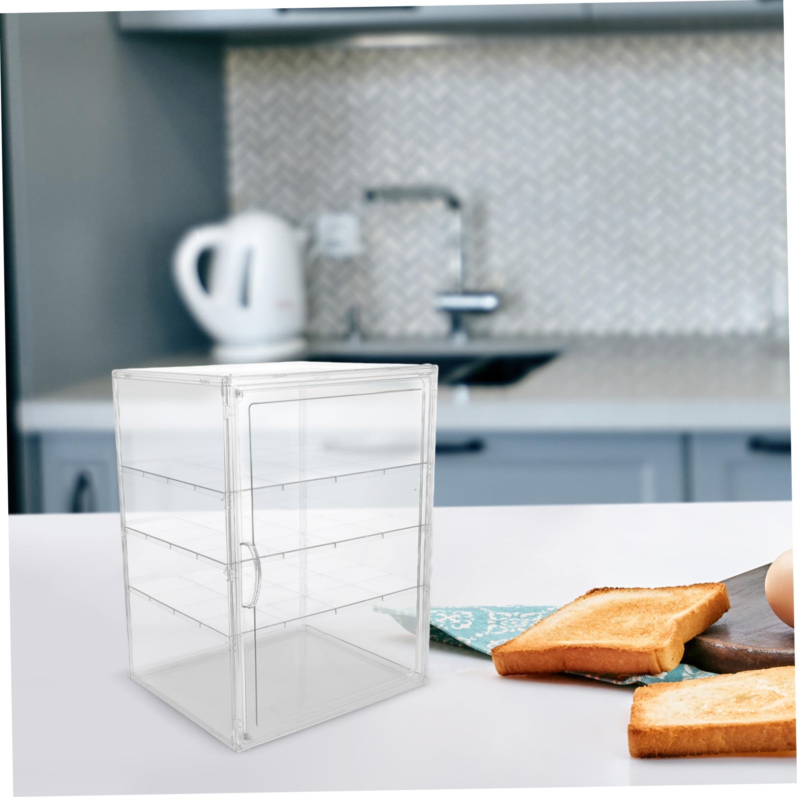 Ciieeo Vetrina per Prodotti da Forno Trasparente 4 Livelli, Ripiani Regolabili e Design Smontabile in Pet per Protezione Dalla Polvere in Cucina o Panetteria