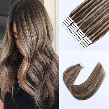 Amazon Com Sixstarhair Beautiful Highlight Tape In Hair Extensions Piano Chocolate Brown Mixed With Light Golden Brown Seamless Skin Weft Tape In Hair Extensions P4 12 20inch Beauty