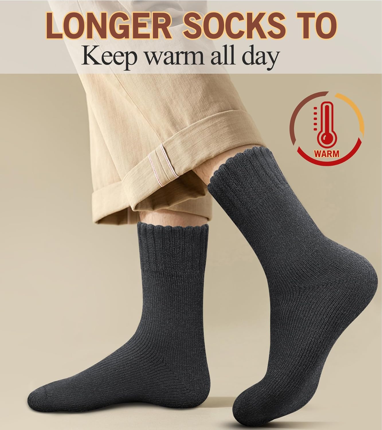 Yeblues 5 Pairs Merino Wool Socks Mens, Thick Warm Winter Socks, Hiking Socks Soft Casual Socks for Men - Image 3