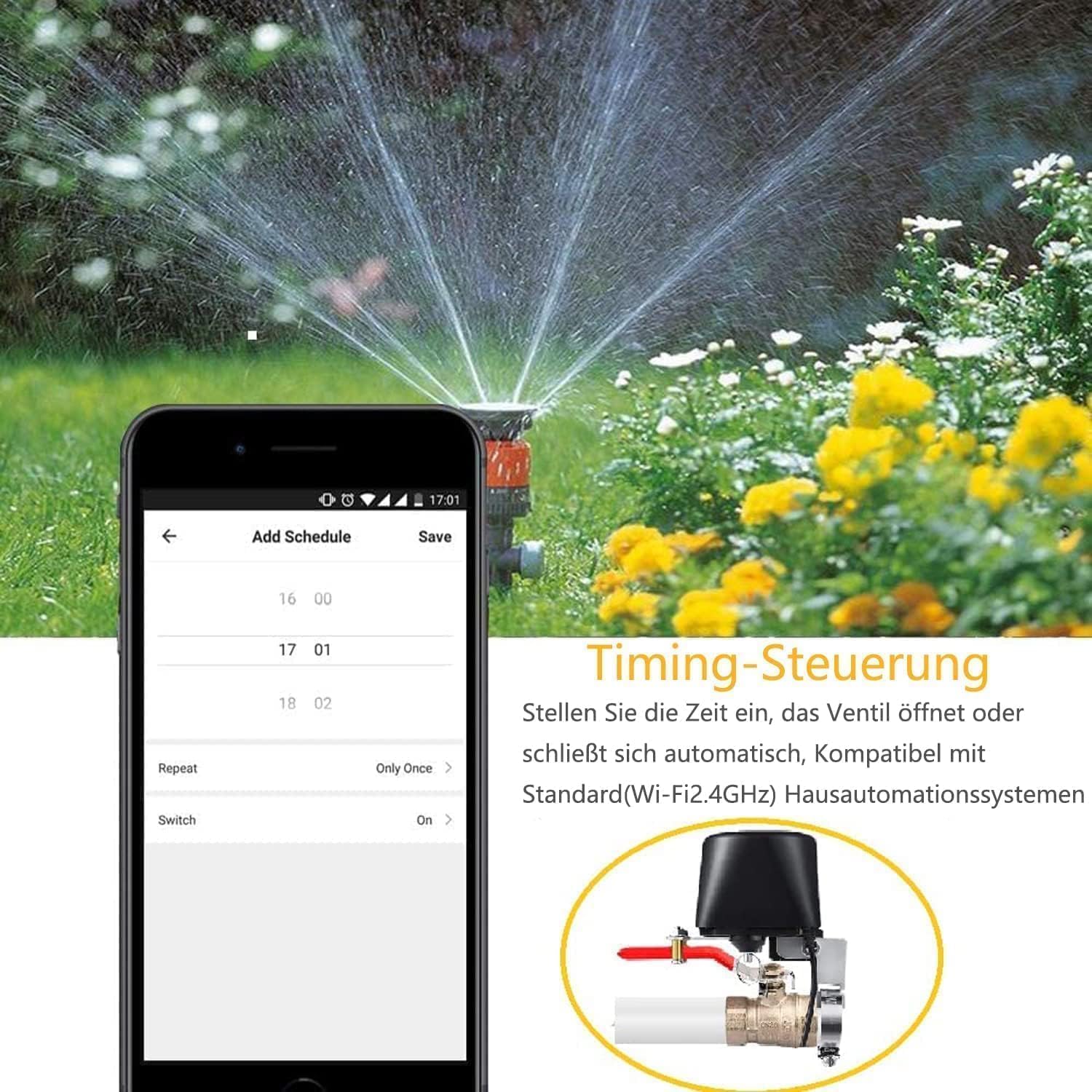 UseeLink Smart Water Valve, bezprzewodowy zawór wodny, zawór Wi-Fi, inteligentny zawór wodny, automatyczny zegar nawadniania zaworu kulowego, kompatybilny z Alexa i Google