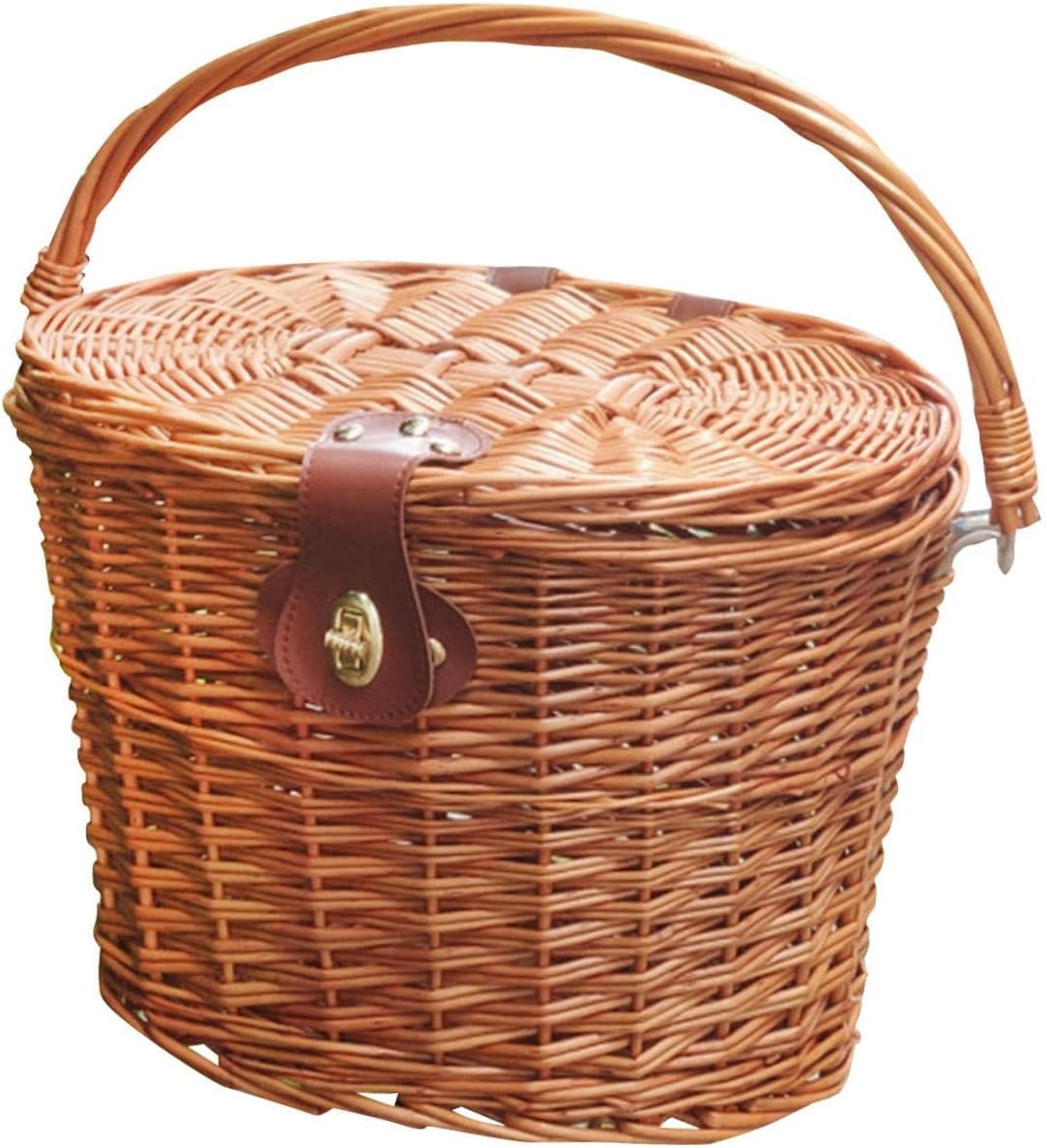 YIJU Handcrafted Bike Basket for Front Storage, Rattan with Lid for Girls