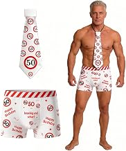 WenmthG Birthday Gifts for Men – Boxer Shorts and Tie Red/White Design with Road Signs and Funny Sayings – Funny Gifts for Men