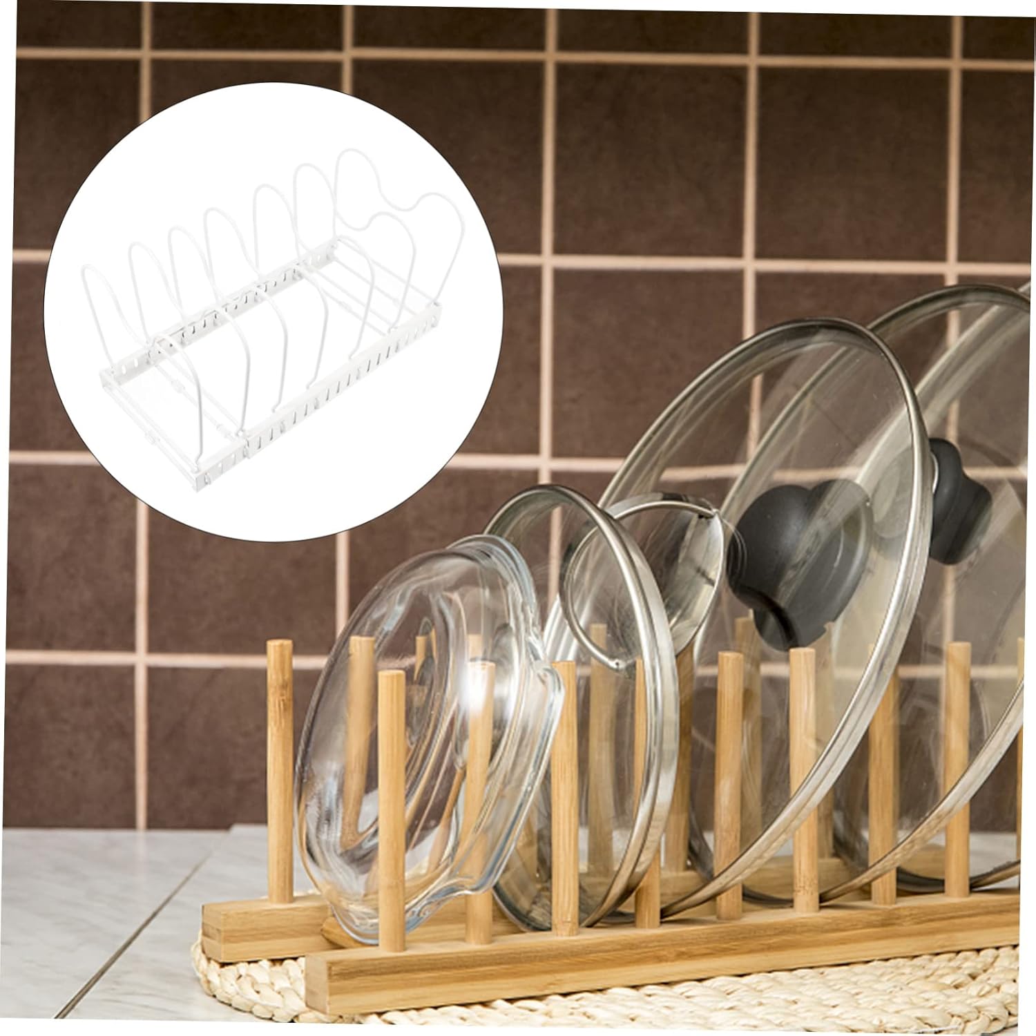 Garneck Iron Pot Cover Stand Lid Organizer Rack for Kitchen Storage Space-saving Pot Lid Holder -resistant Design Easy to Use for Home Organization