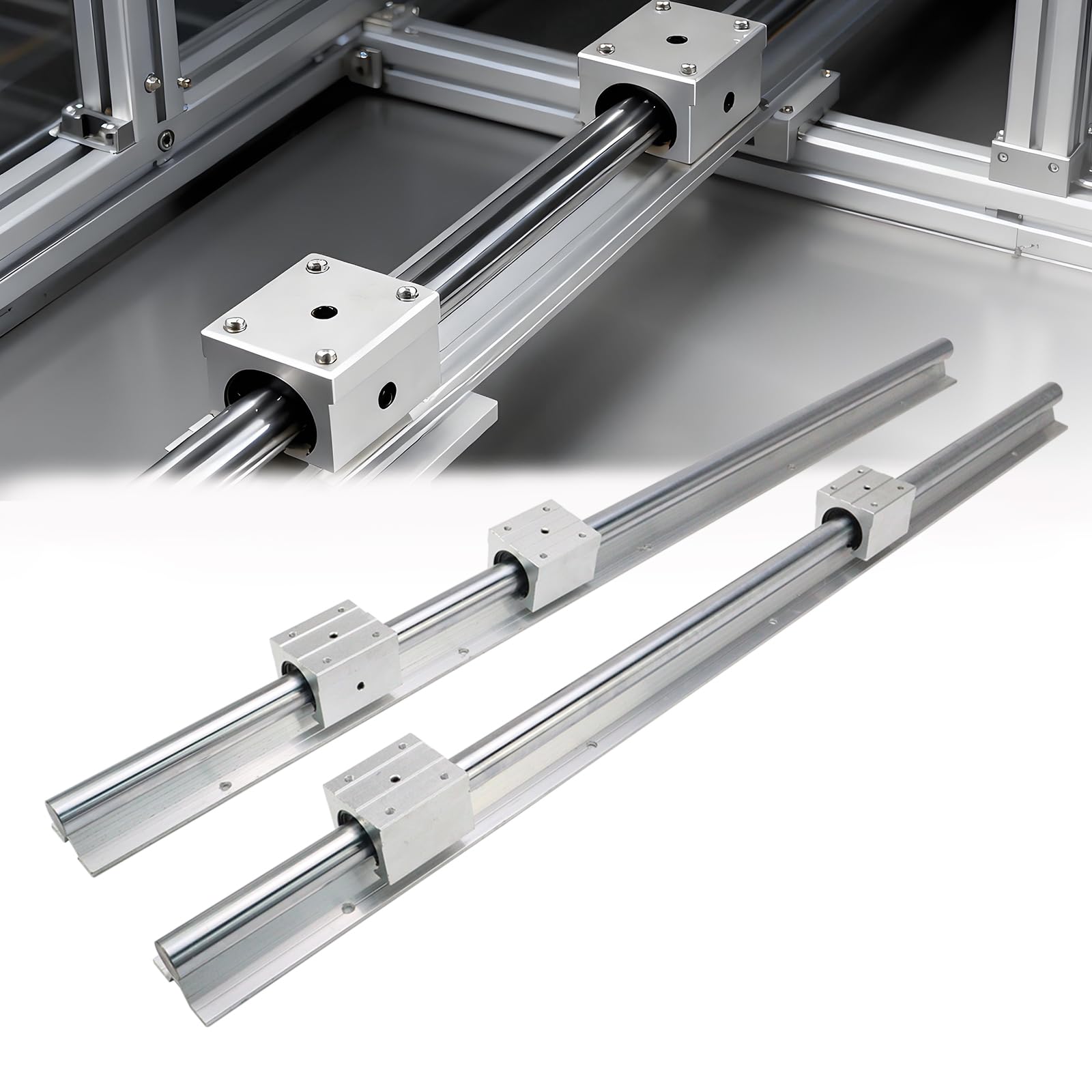 Linearführung Linearschiene 2 Stück, SBR16 1000mm Gleitschiene Aluminium Führungsschiene mit 4 Stück Gleitblöcke, für CNC-Fräsmaschine, DIY Projekte (2, SBR16-1000mm)