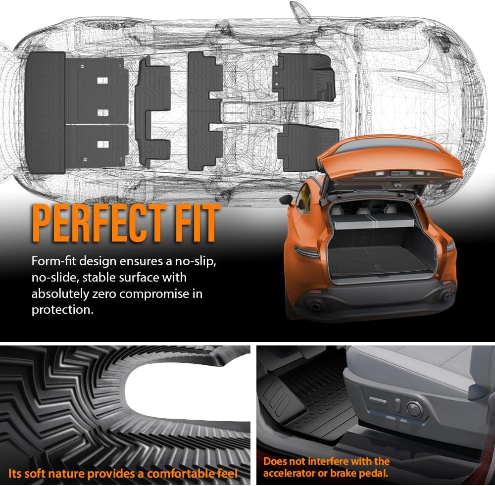 G-PLUS TPE Floor Mats Fit Nissan Pathfinder 2022-2026 7 & 8 Seats 1st & 2nd & 3rd Row & Trunk Mat Truck Accessories Cargo Liners All Weather Protection 5PCS Black Alfombras para Carro