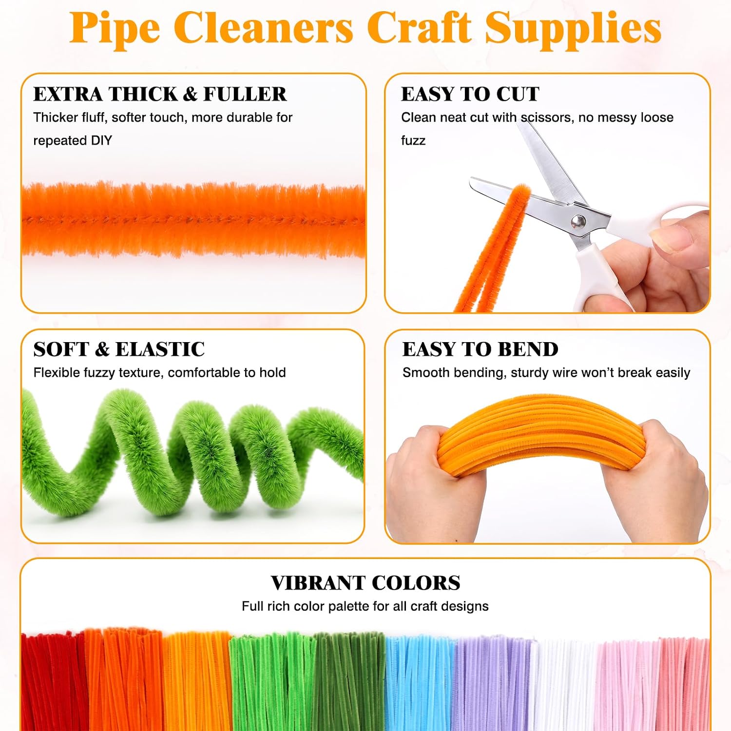 QUEFE 1000Pcs Pipe Cleaners Bulk for Crafts, DIY Pipe Cleaners Flowers Kit