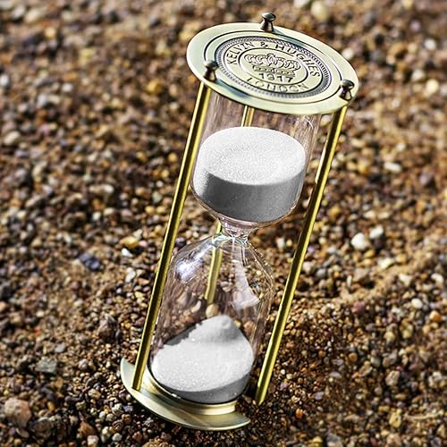 Miniatura 2 de Temporizador de arena de metal de 30 minutos reloj de arena blanco de latón vintage, reloj de arena pequeño de 30 minutos, reloj antiguo de arena de