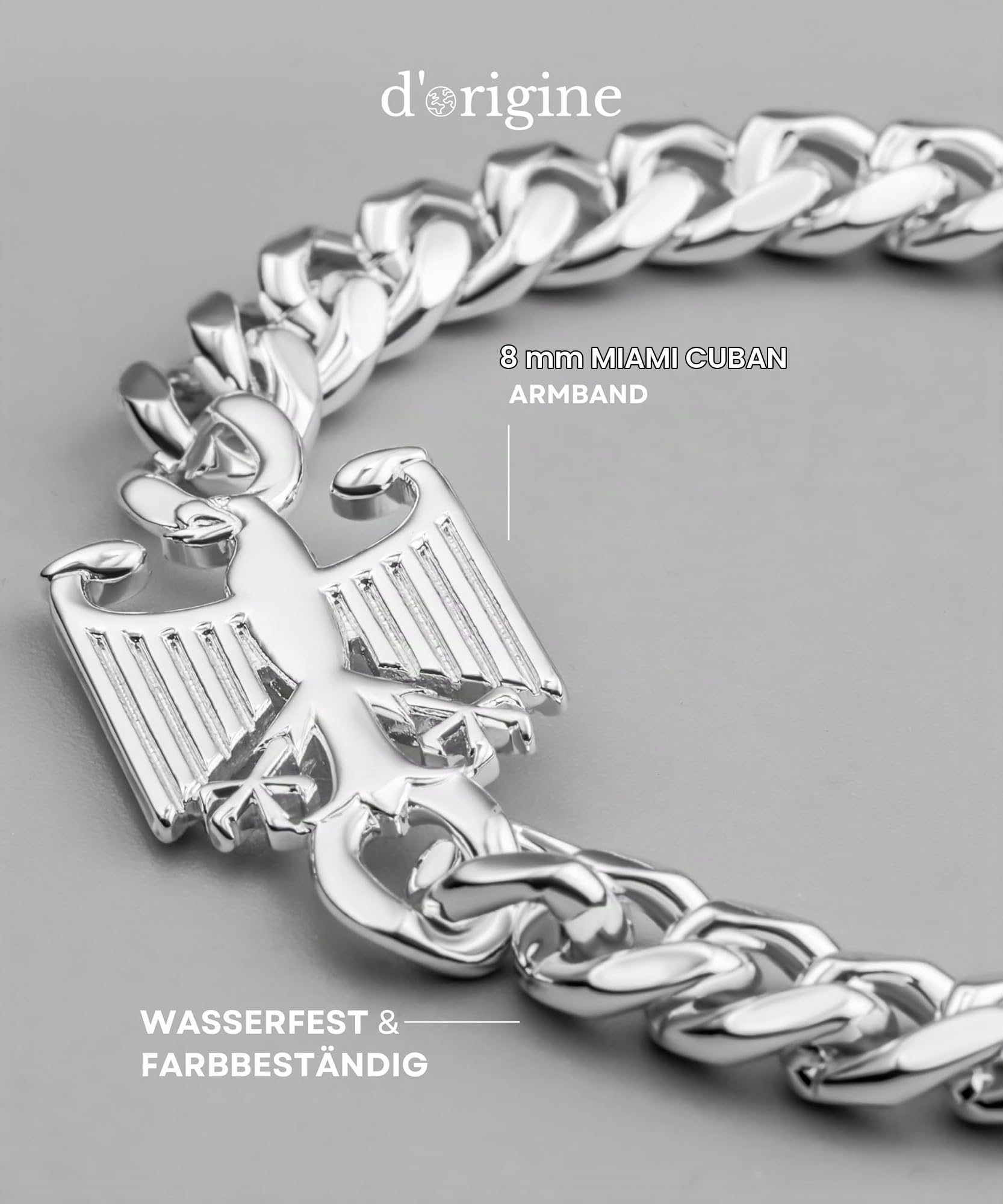 d'origine Deutschland Adler Armband für Herren, Bundesadler Schmuck Armkette (Edelstahl)