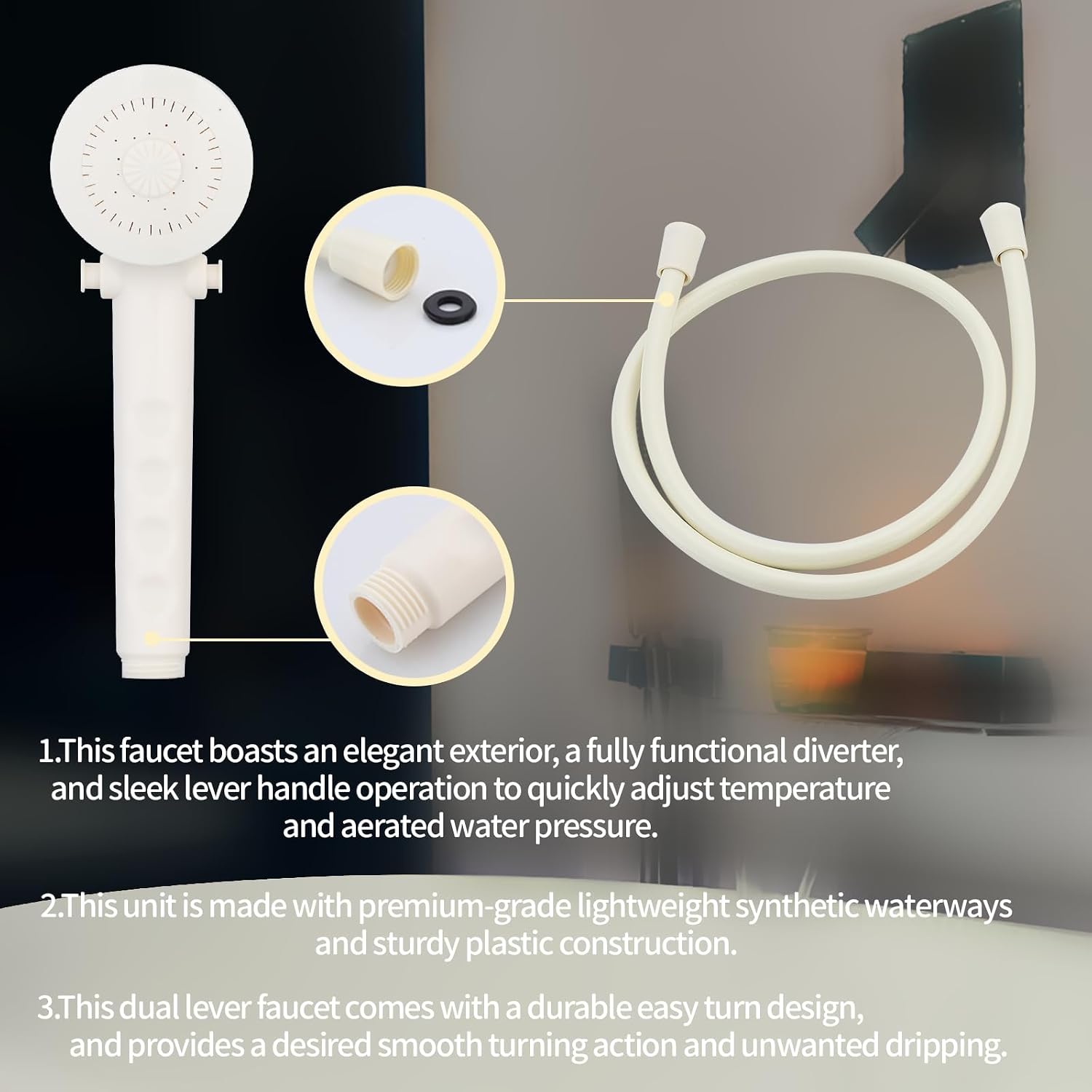 RV Shower Faucet with Hose and shower Head,Camper Shower Faucet Replacement,Rv Tub Faucet With Shower Diverter,Handheld Camper Shower Head and Hose,Rv Outdoor Shower Kit (Faucet Kit, Milky White)