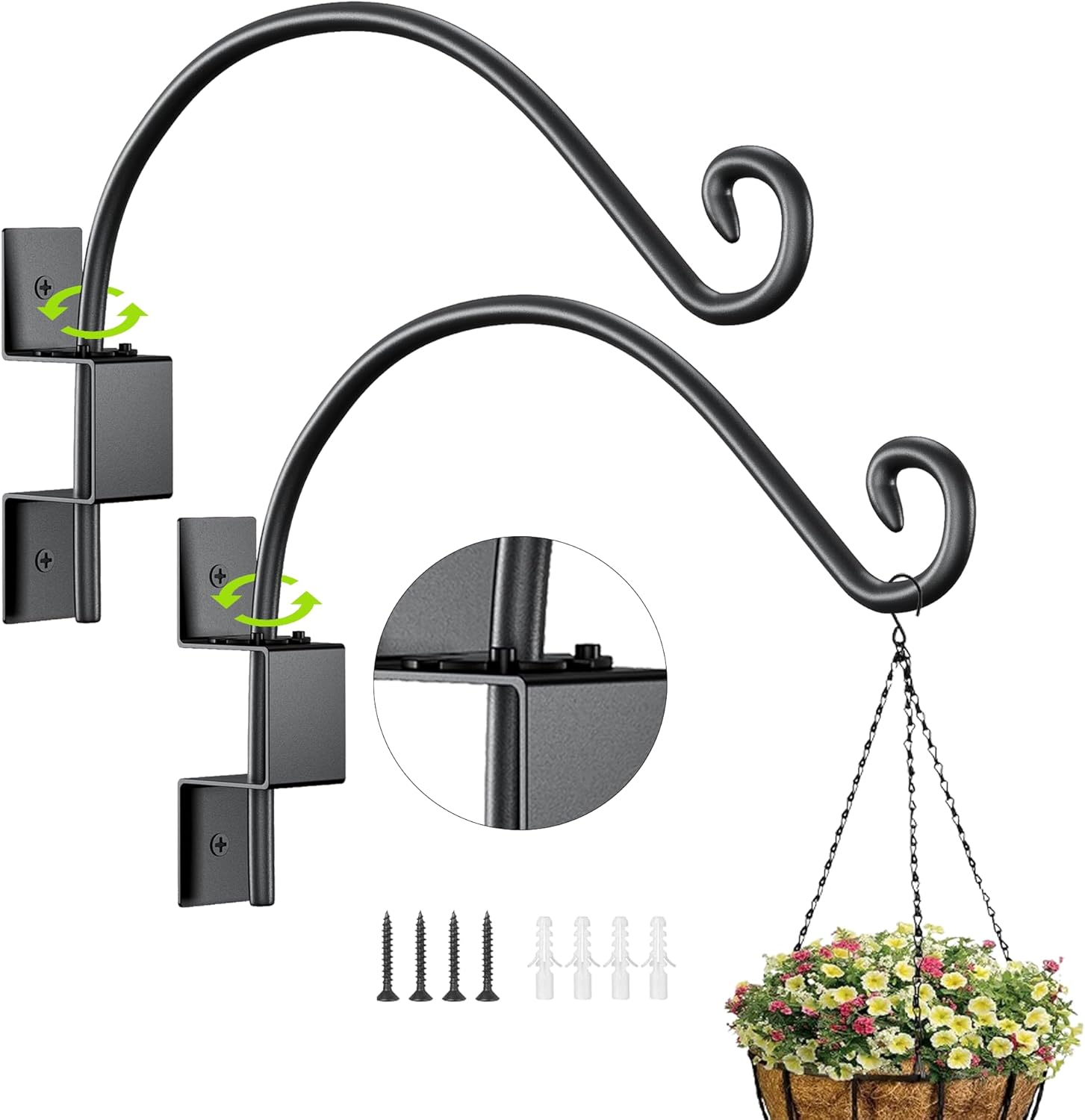 15inch Swivel Plant Hangers Outdoor- 2PCS Heavy Duty Iron Planter Hanging Hook Bracket Swivel Bird Feeder Hanger Hook Metal for Flower, Lantern, Wind Chimes