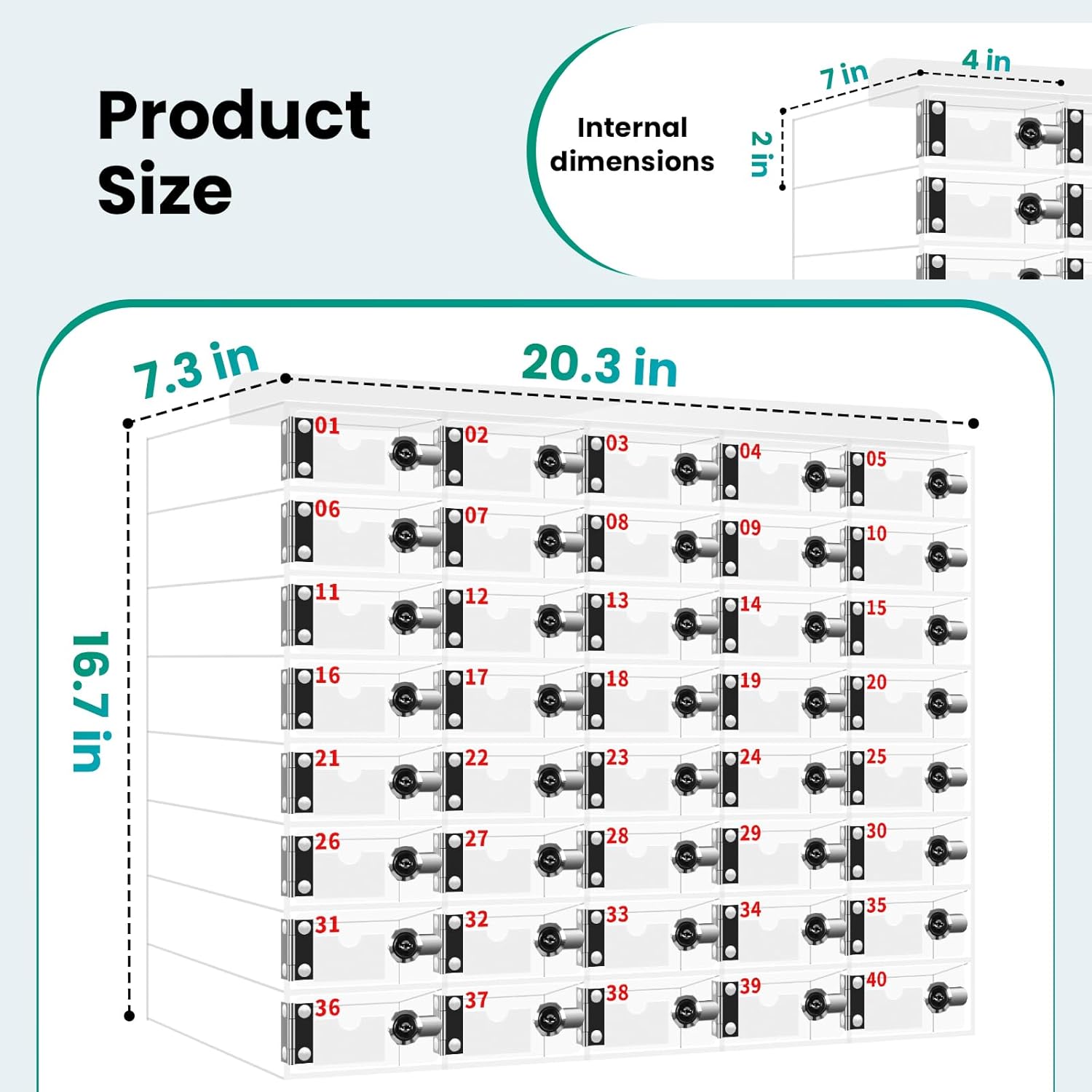 40-Slot Wall-Mounted Acrylic Cell Phone Storage Locker with Independent Locks – Secure Organizer for Office, Classroom, Gym & Pool – Mobile Device Management Solution