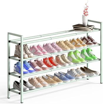 Bumusty 4 Tier Long Expandable Shoe Rack for Closet, Green
