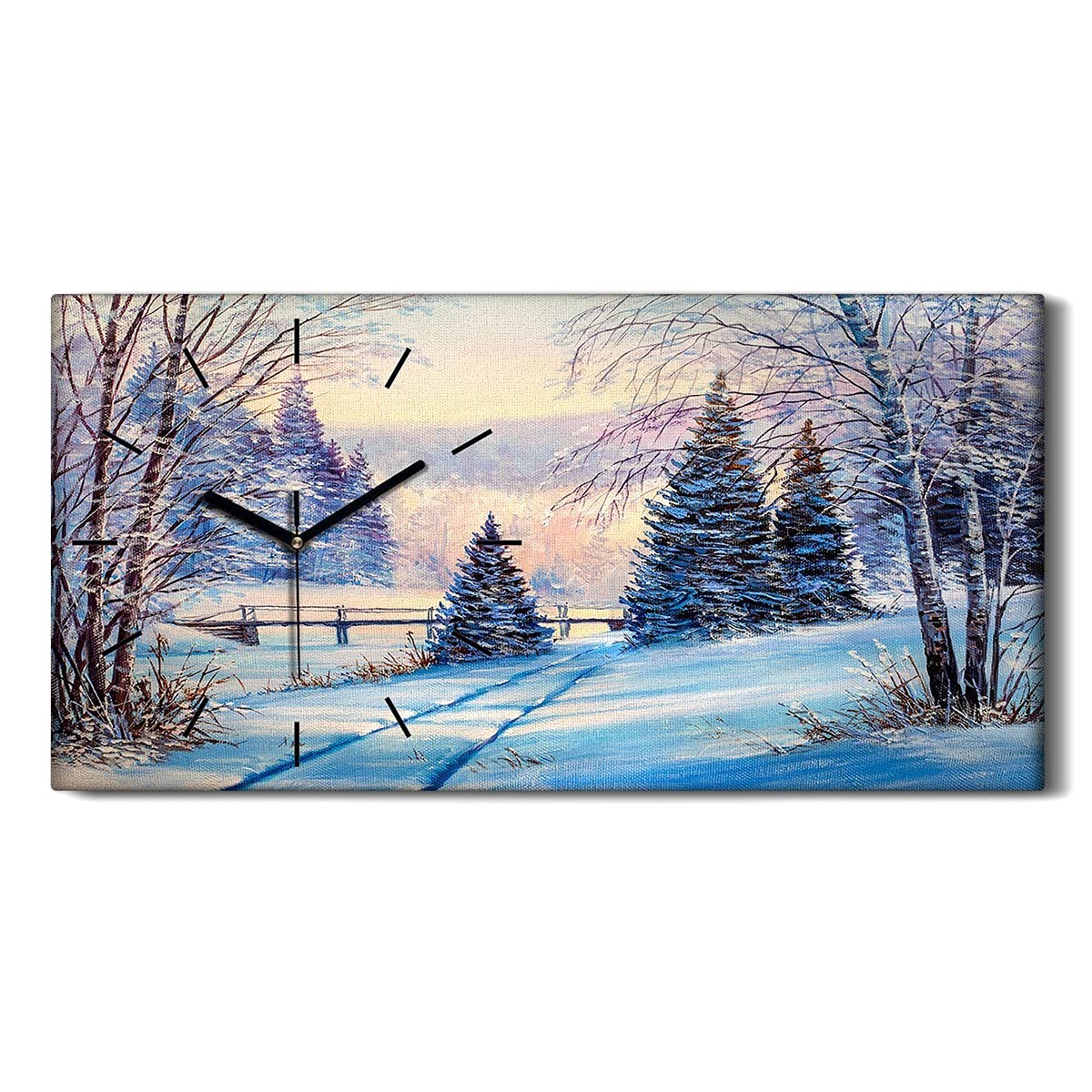 Horloge sur Toile Forêt d'Arbres de Neige - Art Mural Salon Chambre Ne Pas Tic Tac