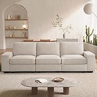 TEKAMON 100" Modular 3-Seater Sofa with Storage, Deep Seat Chenille Couch, Wide Arms, USB Ports, Removable Washable Covers - Beige