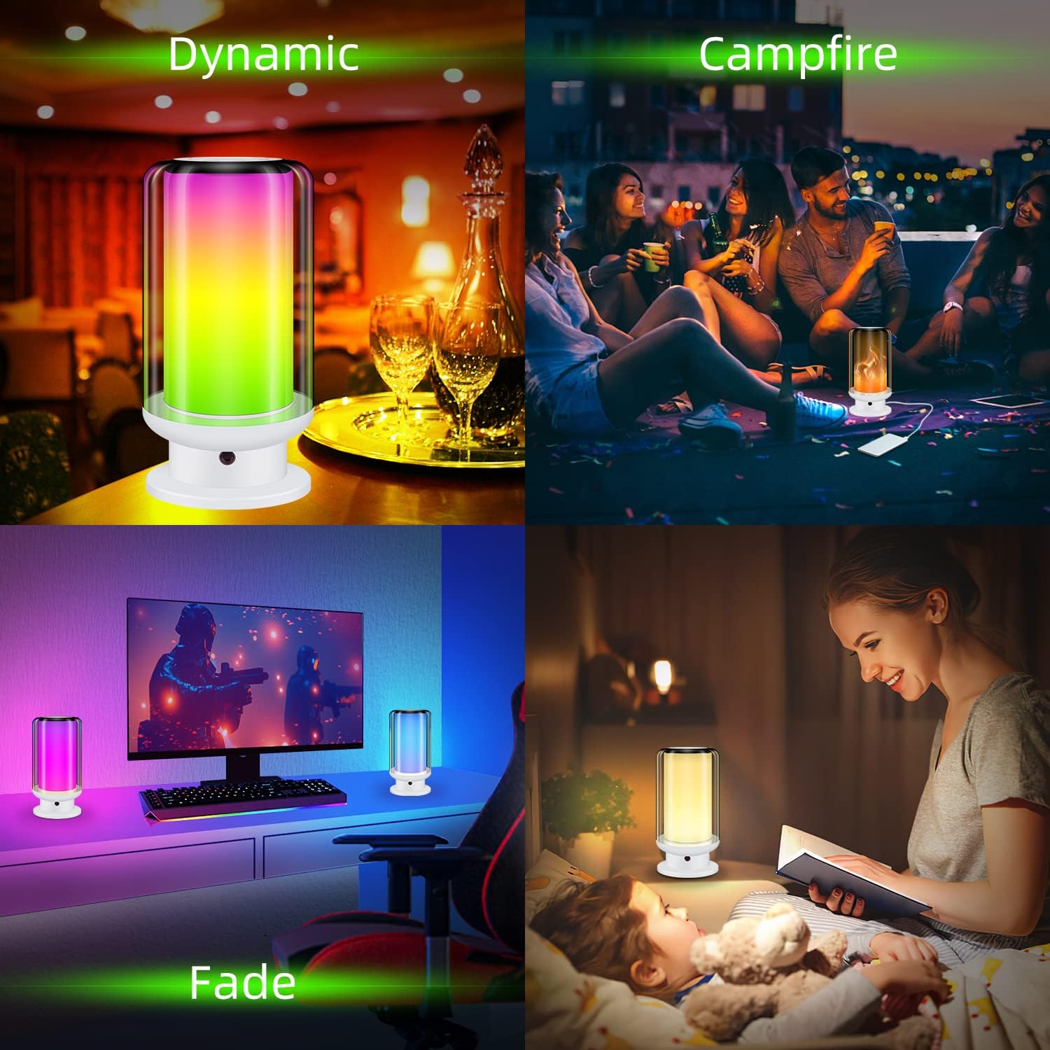 BIGMONAT Bedside Table Lamp Kids with Remote, Color Changing Desktop Led Light with Timer Setting, Dimmable RGB Night Light,Warm White Light Nightstand Lamp for Bedroom,Living Room(White-1Pack)