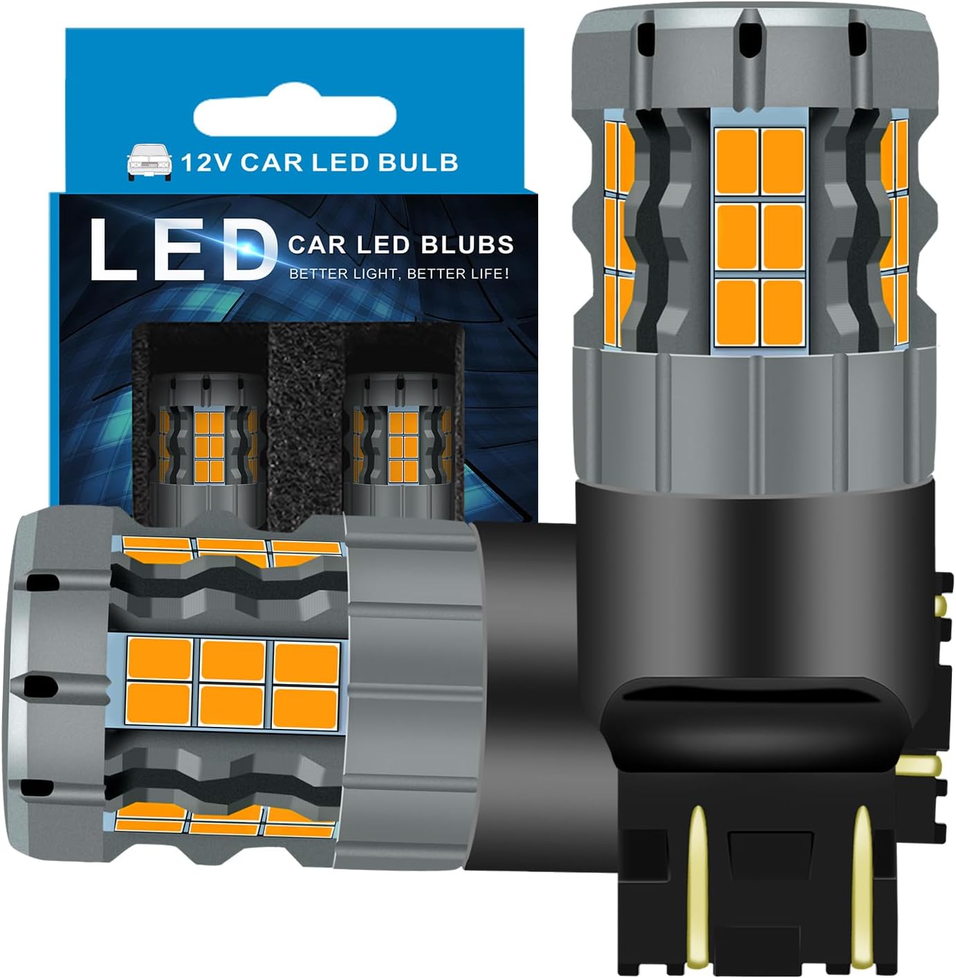 7443 LED Turn Signal Bulbs Compatible For Toyota RAV4 2006-2019 (Front) & 2022 (Front/Rear), 7444 Bulb, Amber Yellow, Plug and Play, Pack of 2