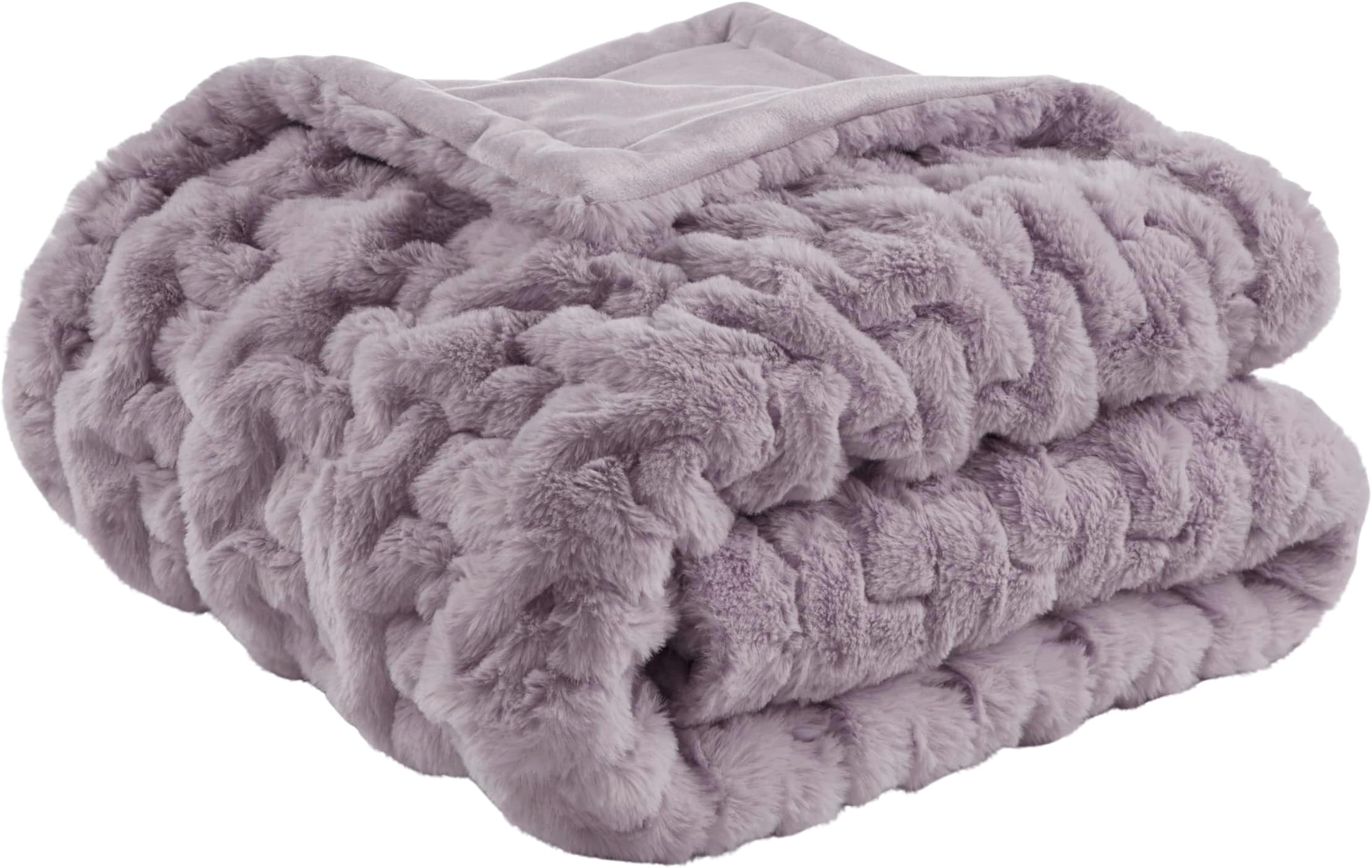 Ruched Fur Throw Lavender 50x60"