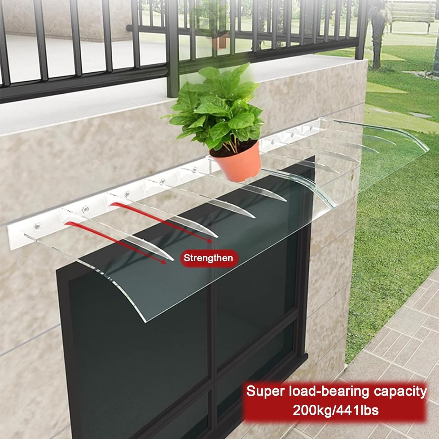 Clear Door Awning,Polycarbonate Window Awning,Self Cleaning Window Rain Shelter Cover,Outdoor Porch Awning Shelter,Patio Roofing Canopies,40/50cm(50x240cm/20 x94)