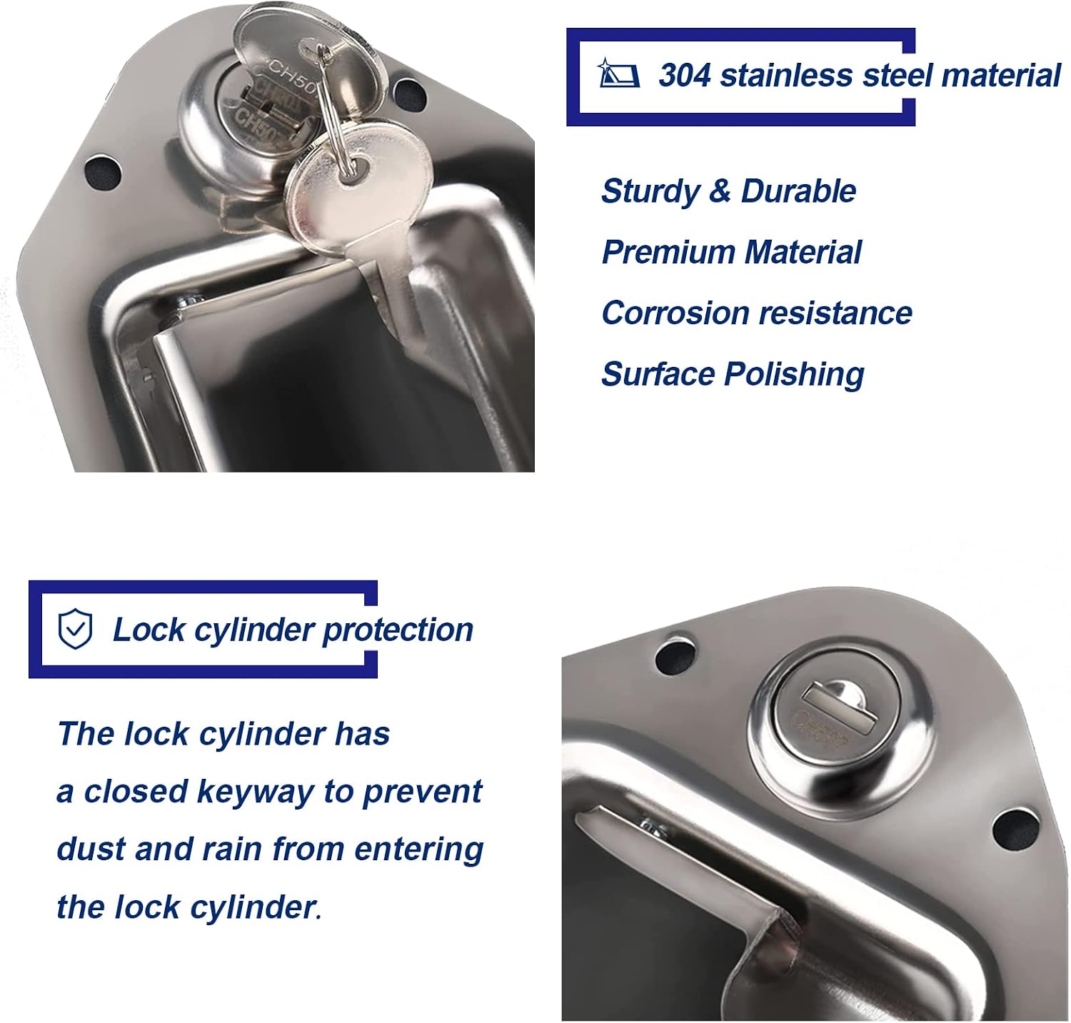 2 Pack Truck Tool Box Lock Replacement with Keys, Tool Box Latch, Stainless Steel Toolbox Paddle Panel Lock for Truck, Trailer, RV, UTV, ATV Box (2-Pack)