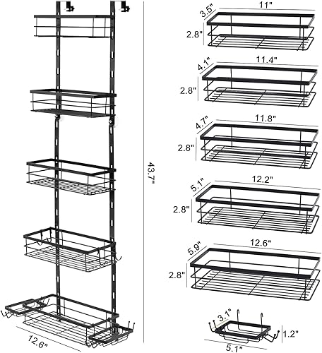 Miniatura 5 de Organizador ajustable para colgar sobre la puerta, estante organizador colgante a prueba de óxido con gancho, soporte para champú, estante