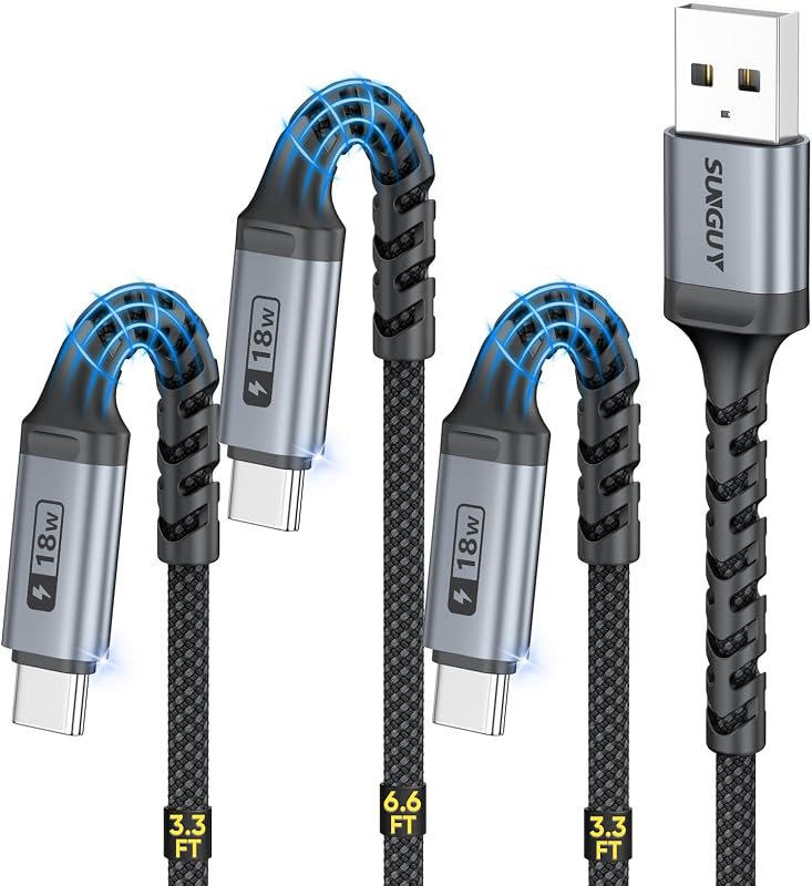 USB to USB C Cable, 3Pack [3.3FT+3.3FT+6.6FT] 3A Fast Charging Extra Durable USB A to C Cable for Car Android Auto/Carplay, Compatible with i-Phone 17 16 15 Series, Samsung, Moto, TypeC Devices