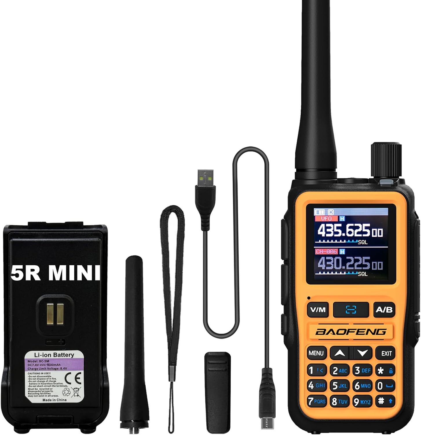 BAOFENG UV-5R Mini Two Way Radio BF-5R Mini Walkie Talkie Wireless Power Adjustable Tiny Size Frequency Copy 999 Channels Type-C Portable Ham Walkie Talkie (Black)