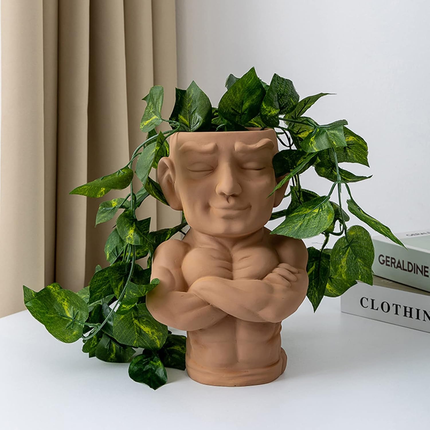 Flower Pots Indoor Face Planters Pots Head Muscle Man Flower Pot Plant Pots Small Flower Pot Heads Plant Resin Head Planters for Indoor Plants Coffee