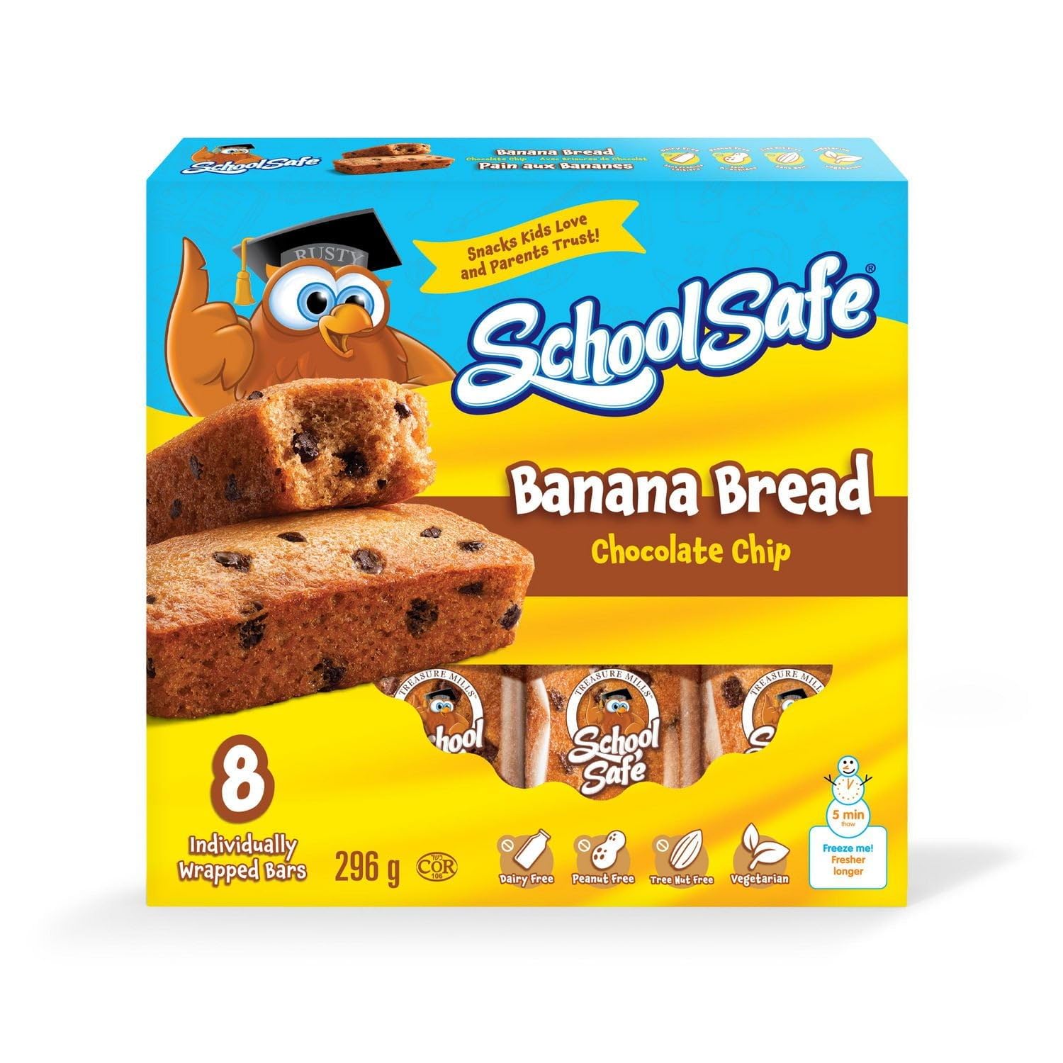 School Safe Chocolate Chip Banana Bread Bars, 8ct., 296g/10.4 oz